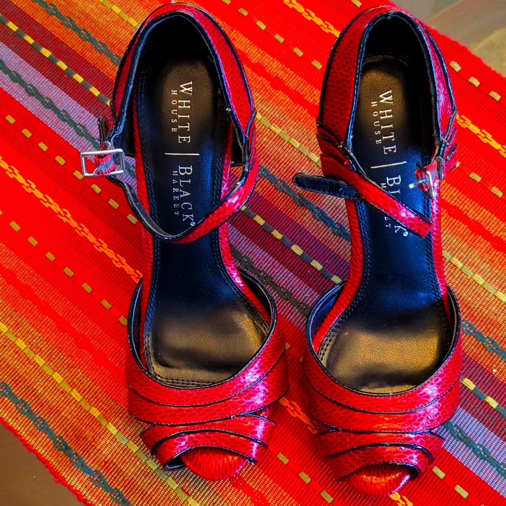 WHBM Red 4" Heels. Very comfortable! Gently worn maybe 1 time. Size 8.